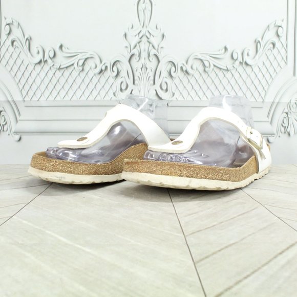 Birkenstock Birko Flor Gizeh White Leather Thong Sandals Size US 8 - Picture 2 of 9